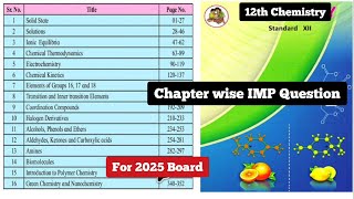 12th Chemistry For 2025 Board Chapter wise IMP Question |#IMP Topic | Maharashtra Board