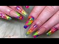 Colour block rainbow acrylic nails