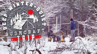 Bushcraft Trip - Quiet Deep winter, Shelter, Spoon carving, Cooking, Wood chopping, Camping in 4K