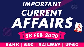 Current Affairs 2020 | 28 February 2020 CA | Latest Current Affairs 2020 Quiz