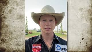 Saddle Bronc rider Dawson Hay, from Wildwood, AB, answers a few questions from the Calgary Stampede