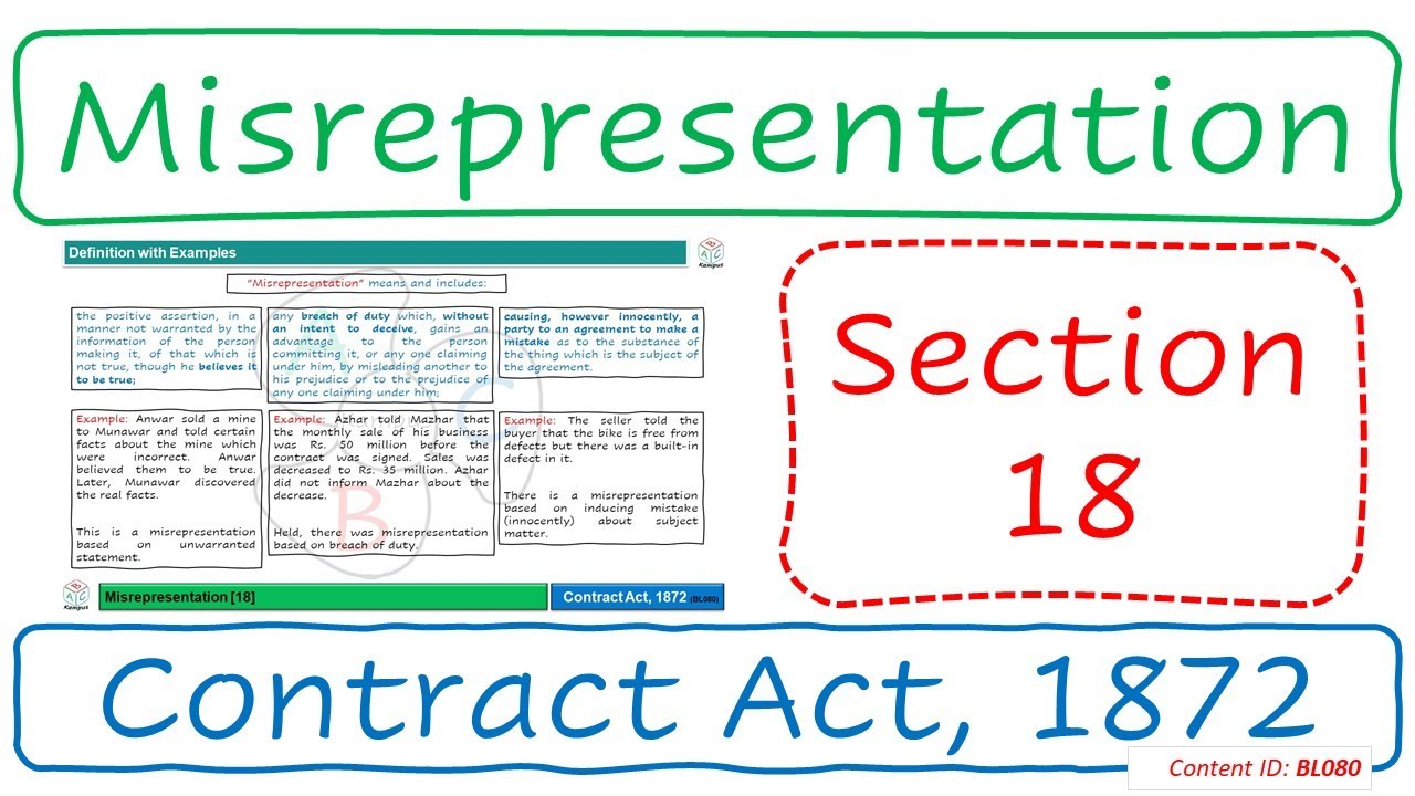 Section 18 Misrepresentation | Contract Act, 1872 (BL080) - YouTube