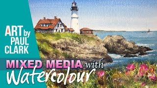How to paint a Lighthouse in Watercolour with Mixed Media