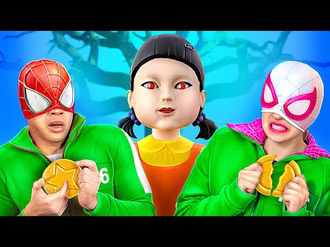Spider Man and Spider Girl in Squid Game Challenge! Superheroes vs Front Man in Real Life!
