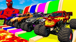 5 MONSTER TRUCK VS GIANT COLOR WATER SLIDE #170