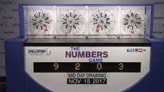 Midday Numbers Game Drawing: Saturday, November 18, 2017