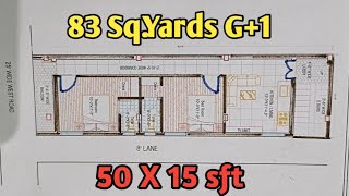 83 Sq.yards west facing G+1 House design plan | 50' X 15' Sft Residential building | As per vastu