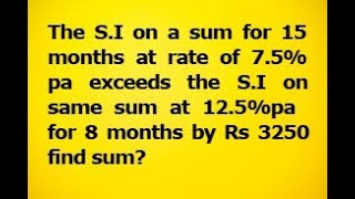 The S.I on certain sum of money for 15 months at rate of7.5% per annum exceed the S.I on same