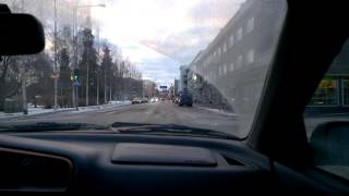 Driving around in the center of Mikkeli, Finland