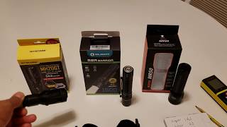 Flashlight comparison between Nitecore MH20GT, Olight M2R Warrior, Rofis MR50