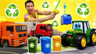 Johnny le tracteur apprend le travail des camions à ordures. Le recyclage pour enfants.