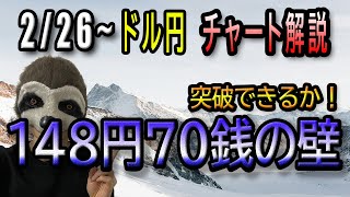 【FX ドル円 来週の予想】１ドル１４８円５０銭まで安値更新！しかし週足抵抗ラインが固い！今週中に突破できるのか？３月も雇用統計や製造業指数で大荒れ模様！