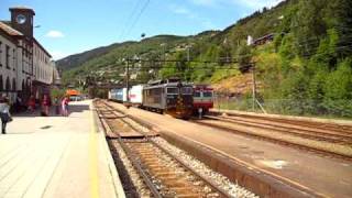 CargoNet El 14 electric locomotive pulls a freight train from Bergen to oslo S...