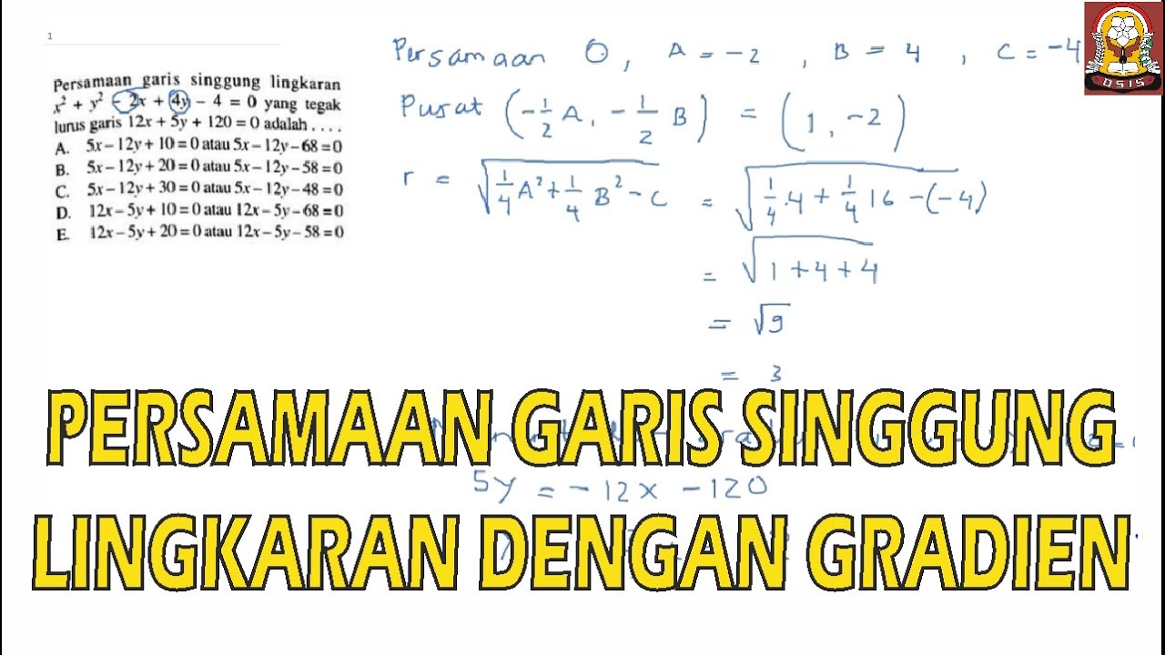 Persamaan Garis Singgung Lingkaran Dengan Gradien Tertentu - YouTube