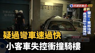 疑過彎車速過快 小客車失控衝撞騎樓－民視新聞