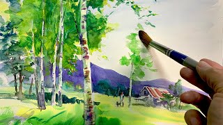 Fresh green landscape- Healing Watercolor Art - Calming