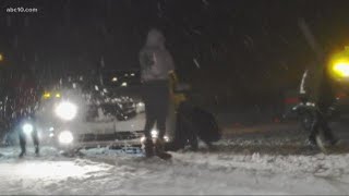 Chains required on mountain roads as snowfall begins