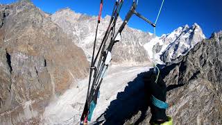 Paragliding above Shdugra Waterfall Svaneti Georgia