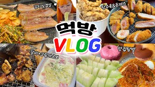 6#먹데이트VLOG 기념일😎김치삼겹살+독립카츠+갈비+탕수육+올드페리도넛+멜론+파스타+냉면 등등!❤(ENG,JP SUB)