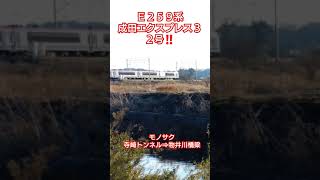 寺崎トンネルを通り抜け物井川橋梁を渡りモノサクを行く、成田エクスプレス32号‼️ ＃寺崎トンネル ＃物井川橋梁 ＃モノサク ＃E259系 ＃成田エクスプレス32号 2025/01/22 15時41分