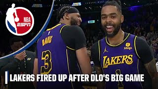 D’Angelo Russell greeted by AD & LeBron after leading Lakers with 44 PTS | NBA on ESPN