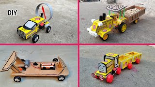 4 Awesome DIY TOYs | Matchbox Tractor Trolley - Tiny Train | DC Motor Car | Homemade Inventions