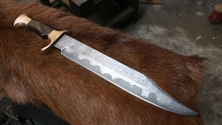 Forging a huge San Mai Bowie knife, part 4, making the handle.