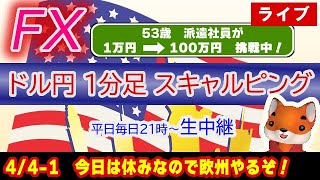 (4/4-1)ドル円1分足スキャルピング生中継（FXライブ配信）