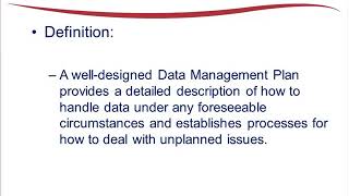 Data Management Plan Creation: Content and Rationale