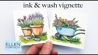Ink & Wash Watercolor Spring Vignettes - Mini Monday Madness