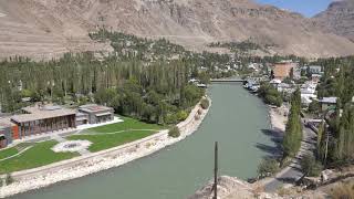 View of Khorog, with the Ismaili Center on the river Gunt.