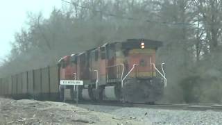 Pacing southbound BNSF coal train with 3 DPUs in Wooldawn, Illinois