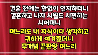 [실화각색사연] 결혼 전에는 한없이 인자하더니 결혼하고 나자 시월드 시전하는 시어머니와 며느리도 내 자식이다 생각하고 귀하게 여겨줬더니 무개념 끝판왕 며느리