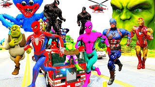 Siêu Nhân Người Nhện Chạy Xe Ô Tô Cứu Hỏa Giải Cứu Siêu Anh Hùng 81, Hulk VS Spiderman Car, Avengers