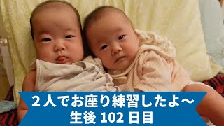 【双子姉妹・生後102日目】双子姉妹が一緒にお座り練習したら、、、こうなりました。