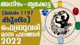 അനിഴം - തൃക്കേട്ട  (മകരം 1197 കുംഭം) ജനുവരിമാസ ഫലങ്ങൾ 2022