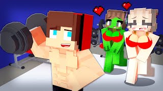 Mikey Girl and JJ Girl FELL in LOVE with STRONG JJ in the GYM in Minecraft - Maizen