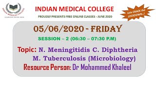 N. Meningitidis C. Diphtheria M. Tuberculosis- Dr Mohammed Khaleel