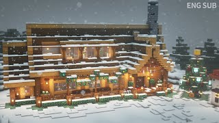 Minecraft: How To Build a Winter Log Cabin Tutorial (#3) | 마인크래프트 건축, 겨울 통나무 집, 인테리어