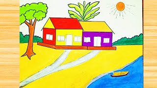 House drawing easy || ঘরের দৃশ্য || গ্রামের দৃশ্য ||  simple drawing