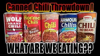Canned Chili Throwdown! ­ Who Has The Best Chili? - WHAT ARE WE EATING?? - The Wolfe Pit