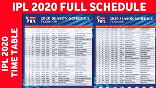 IPL 2020 Full Schedule || IPL 2020 New Schedule and Time Table || IPL 2020 Final Schedule