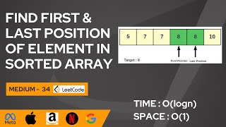 Find First and Last Position of Element in Sorted Array | Leetcode 34 | Google Interview Question