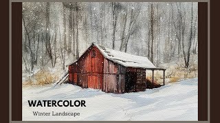 How to Paint a Watercolor Winter Landscape l Watercolor Winter Barn Painting l 수채화 겨울풍경 그리기