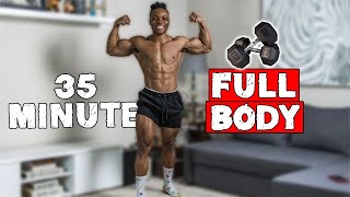 35 MINUTE TOTAL BODY DUMBBELL WORKOUT | BUILD MUSCLE AND BURN FAT | FITBEAST PHYSIO BAND WARMUP