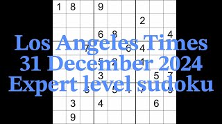 Sudoku solution – Los Angeles Times 31 December 2024 Expert level