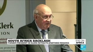 Former South African leader de Klerk sorry for apartheid comment