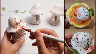Easy Mini Mushroom Houses Using Egg Tray, Toilet Paper Roll Tubes & Air Dry Clay