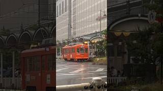 土砂降りの中、松山市駅を発車する路面電車 #伊予鉄道 #railway #shorts