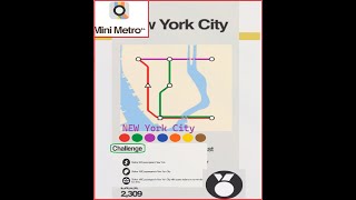 Mini Metro. New York City Level 3 Challenge. A struggle to the end, but great success.